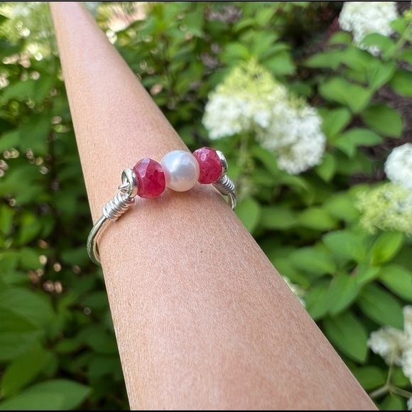 RUBY and Freshwater Pearl Sterling Silver Ring - Picture 6 of 15